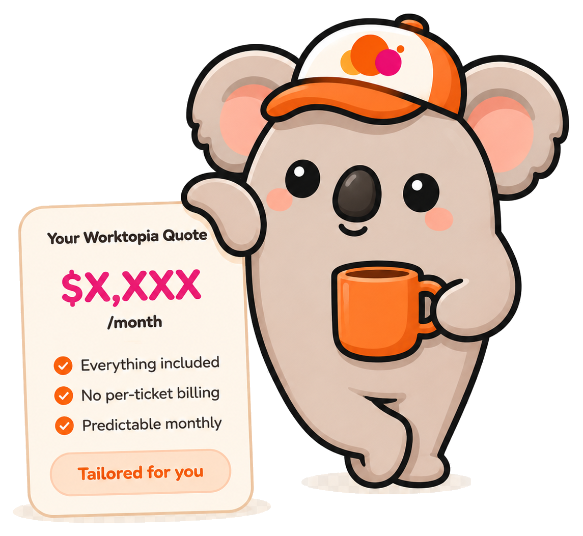 Kip, the Worktopia mascot, holding a tailored quote card